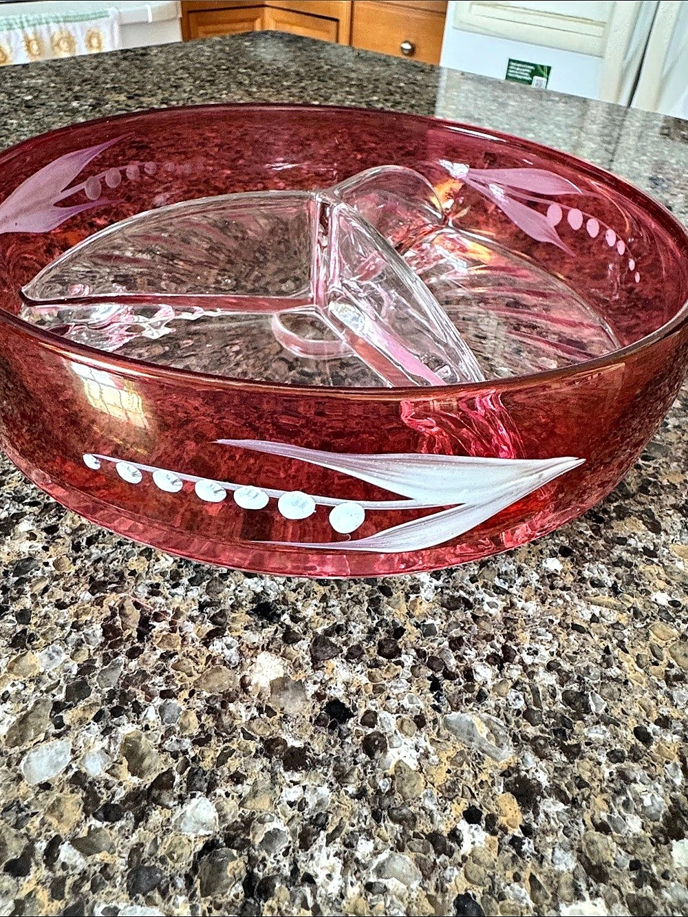 Vintage Ruby Red or Cranberry Glass Divided Serving Dish